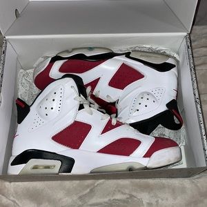 Red and white Jordan 6s
